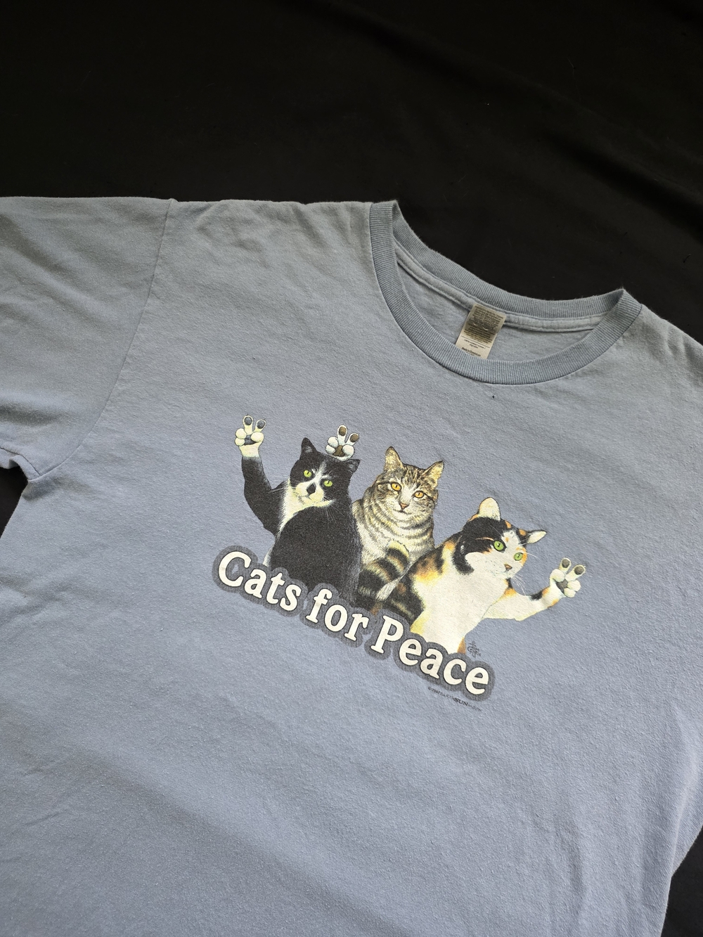 Gildan Vintage VTG Cats for Peace Graphic Cat T-Shirt — Light Blue Large